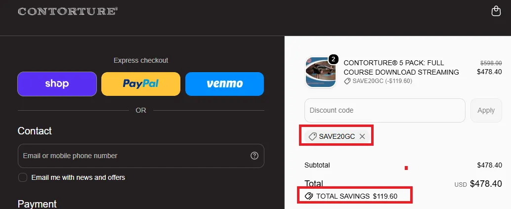 Contorture 20% off coupon code